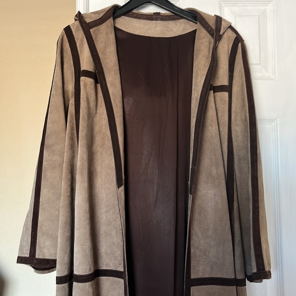 Vintage genuine suede coat with hoodie brown sz M/L - Picture 4 of 5